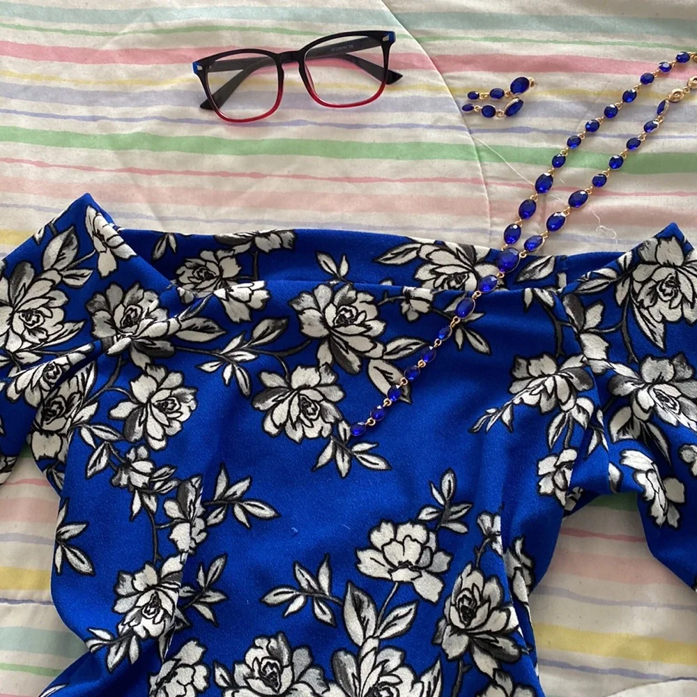 OLIVIA MATTHEWS Off-the-Shoulder Chinoiserie Floral Dress - Picture 2 of 12